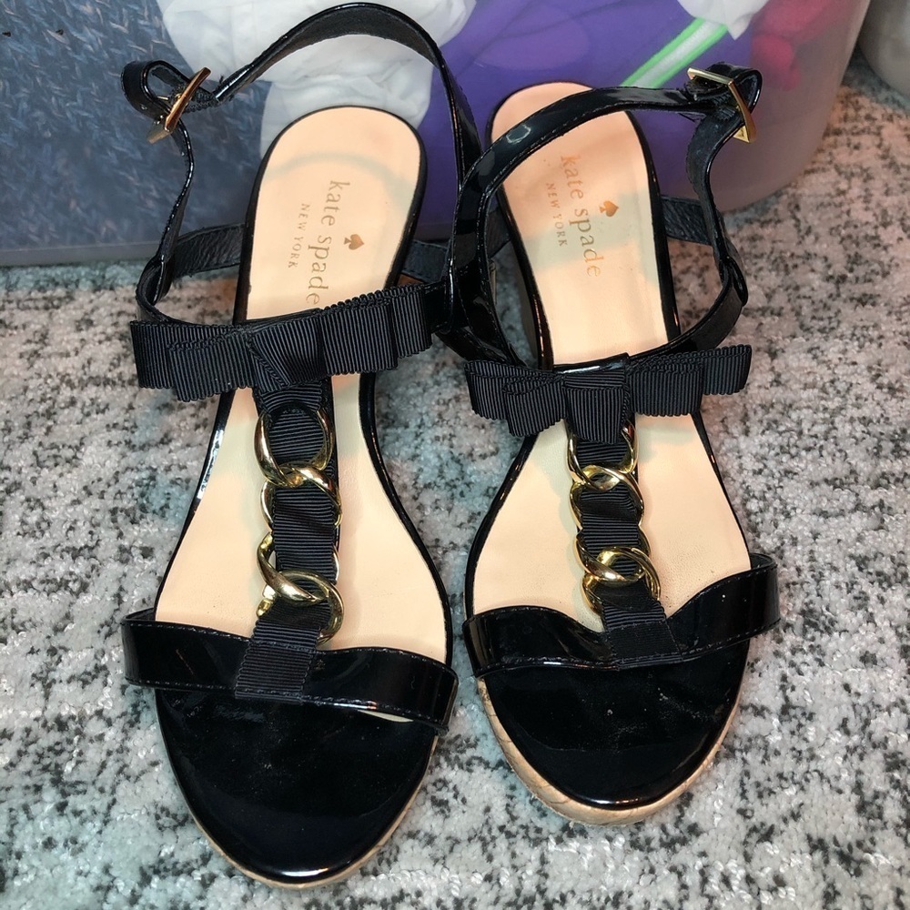 Kate Spade Brook Espadrilles Black Wedges Size 7.5